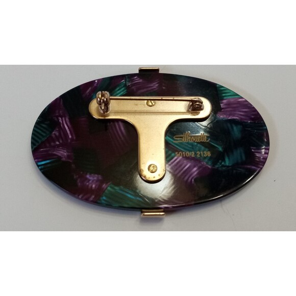 Vintage Signed Silhouette 5010/2 2136 Purple & Green Lucite Brooch Pin - Picture 3 of 6